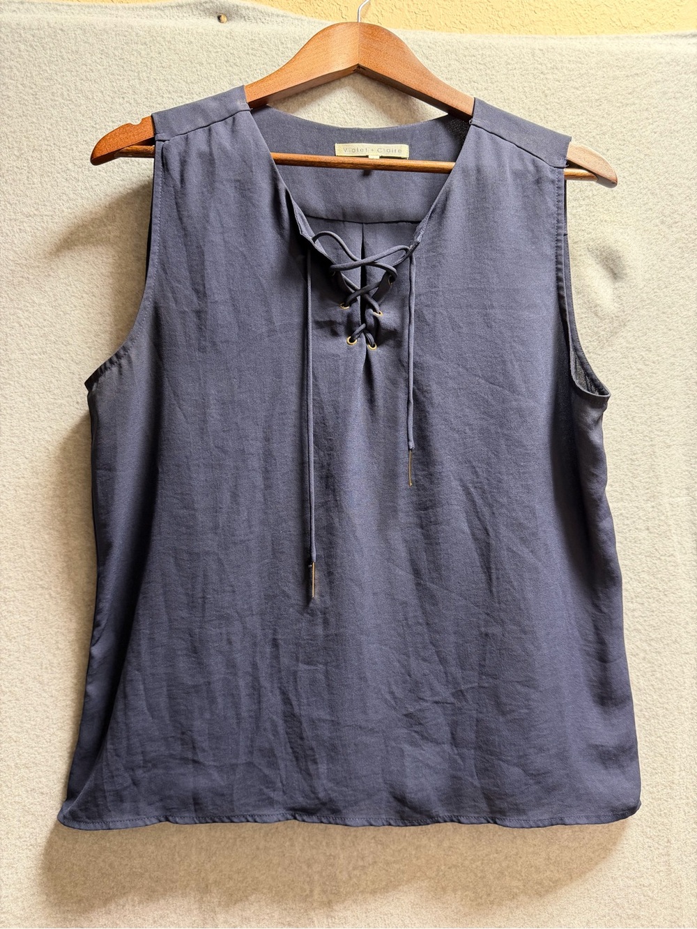 Violet & Claire Navy Lace-Up Sleeveless Tank